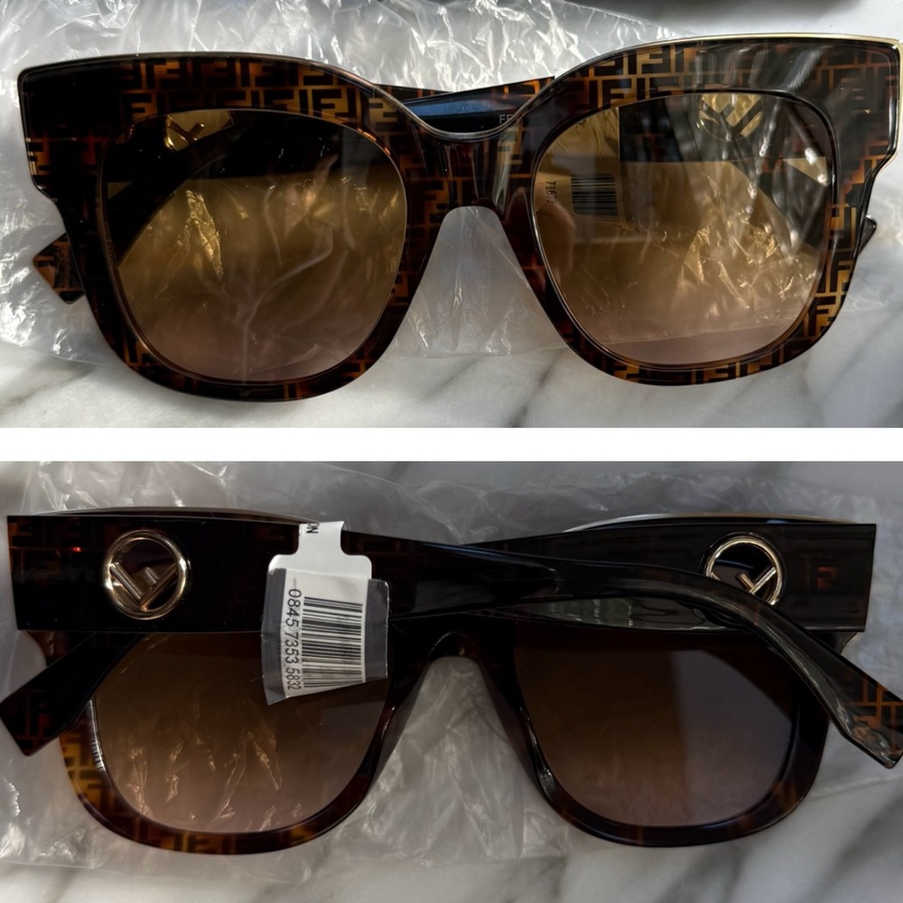 FENDI ZUCCA “FF” OVERSIZE BROWN /BLACK TORTOISESHELL SUNGLASSES - Picture 5 of 16